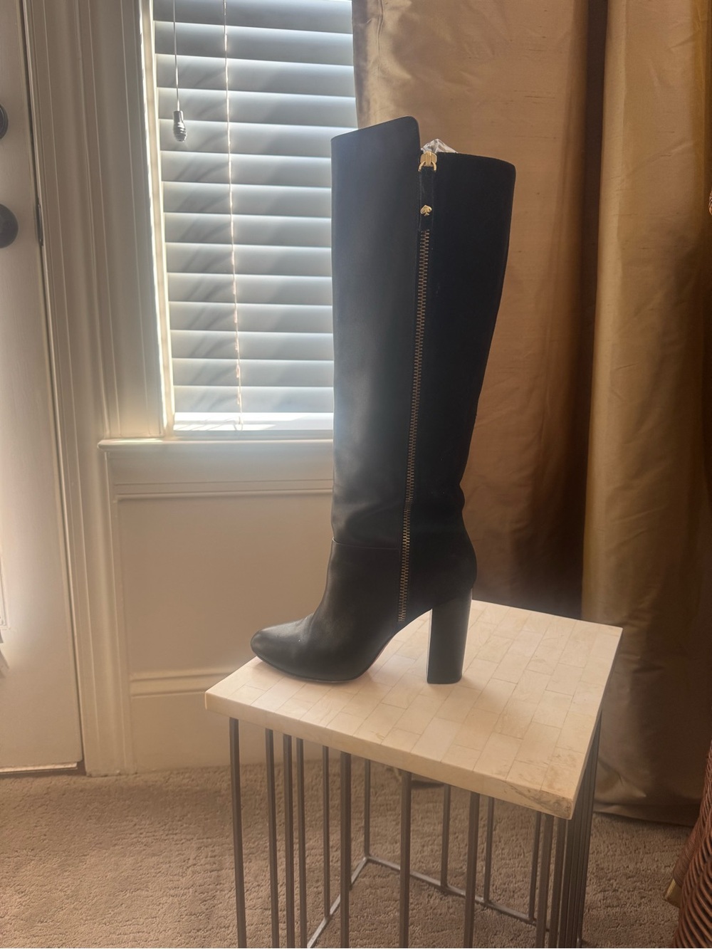 kate spade Black Tall Zippered Block Heel Boots